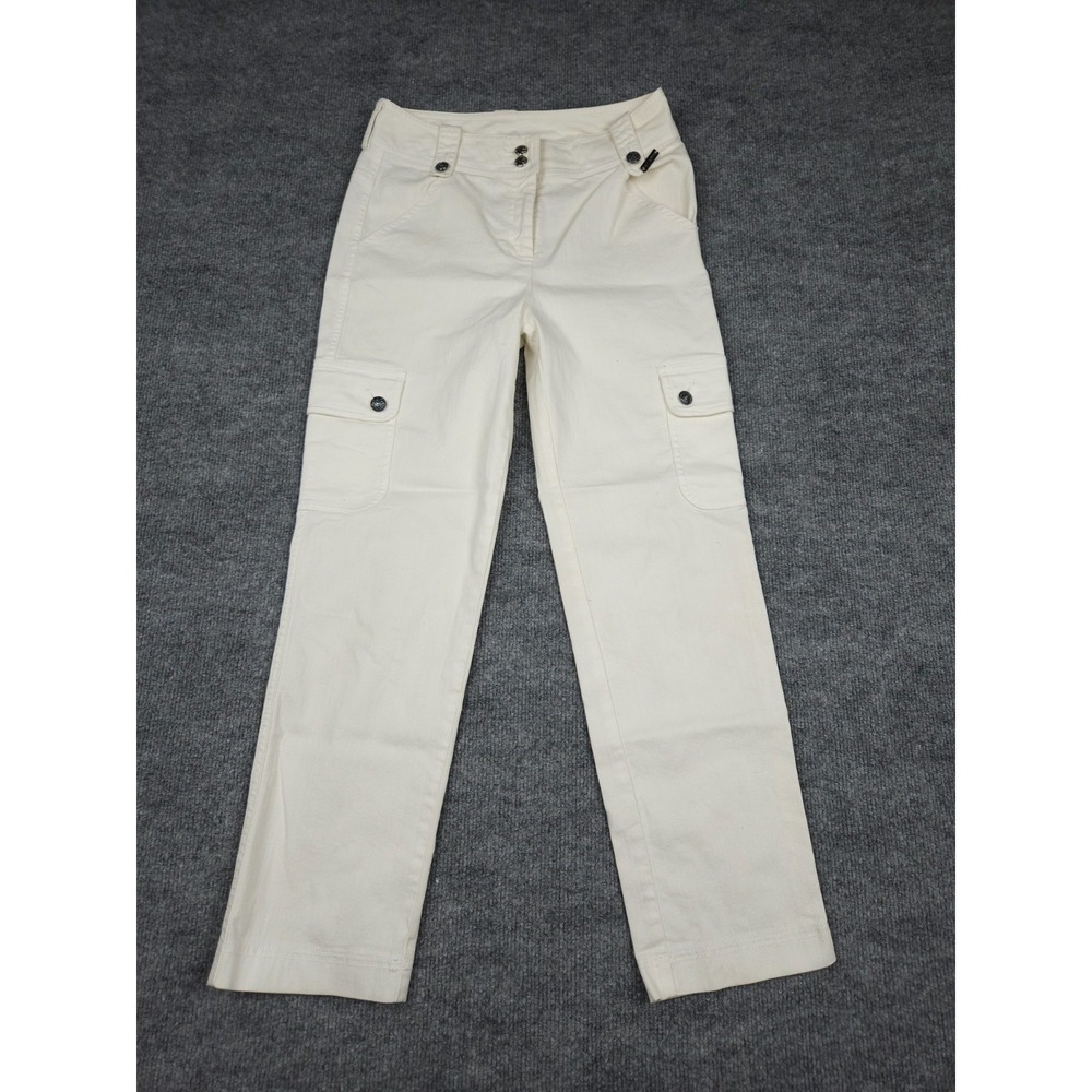 ST. JOHN Cargo Pants Trousers Women's 2 White Ivory Metal‎ Buttons Sailor CROP